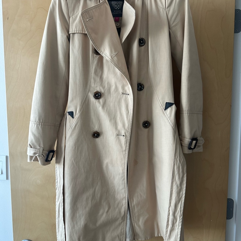 Vince Camuto Neutral Beige Double-Breasted Trench Coat